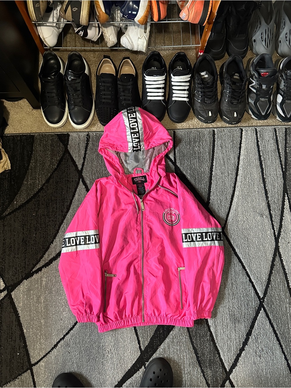 Thrill Pink 'LOVE' Hooded Windbreaker Jacket for Kids